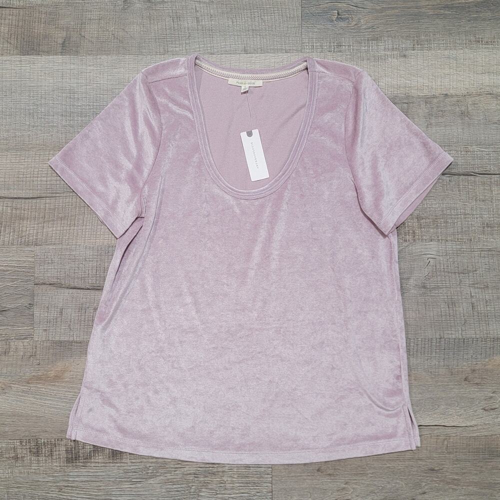 Anthropologie Light Pink Velvet Short Sleeve Top